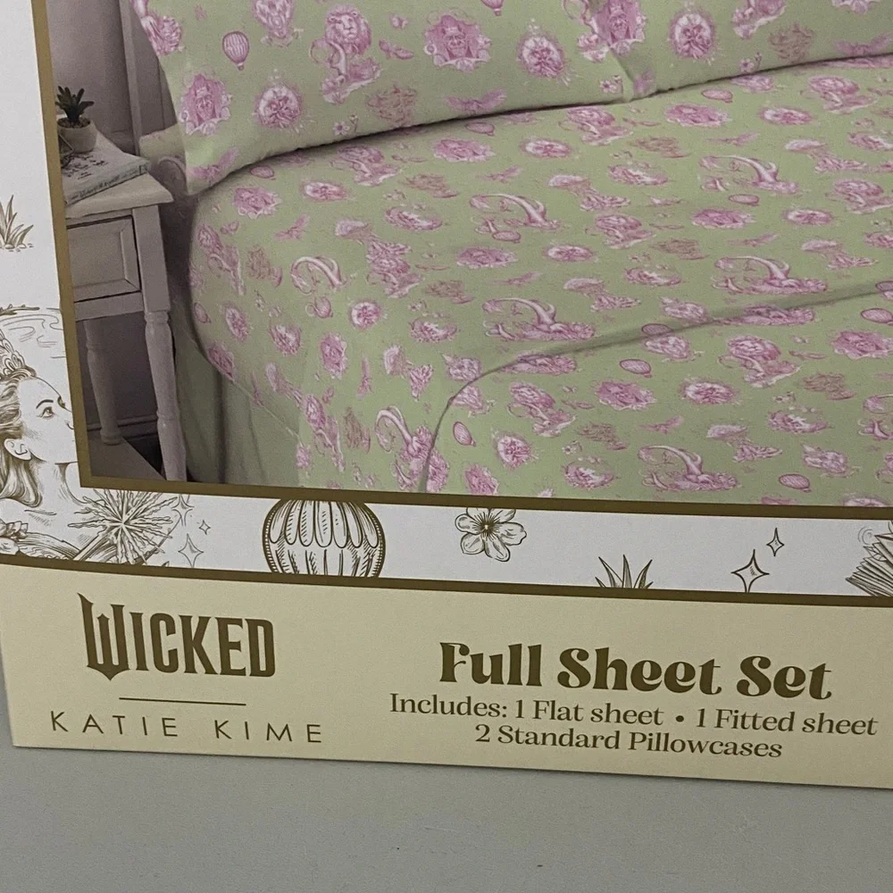 NIP Wicked x Katie Kime Full Sheet Set Target Glinda Pink Green Toile Bedding